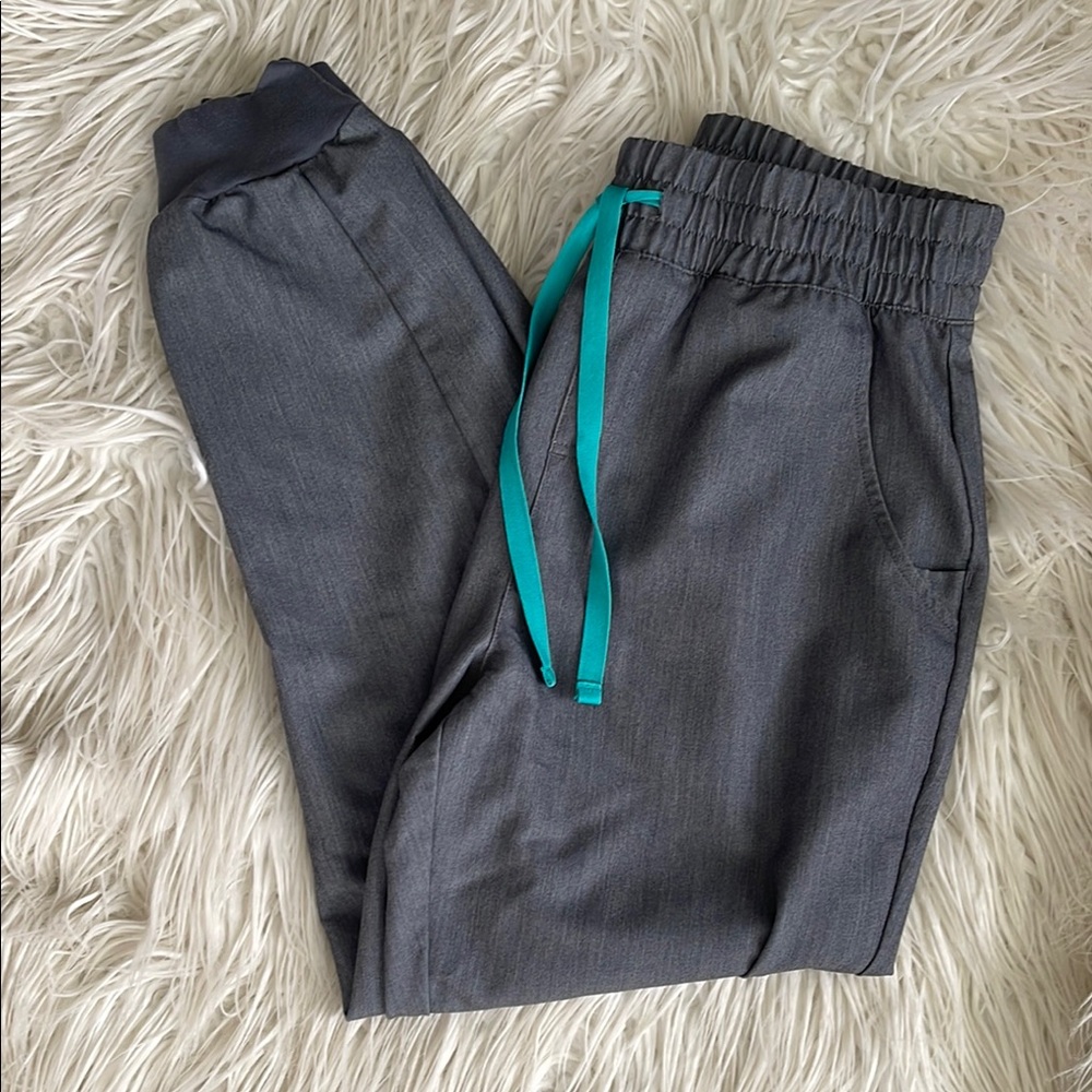 Figs Gray Jogger Pants with Teal Accents